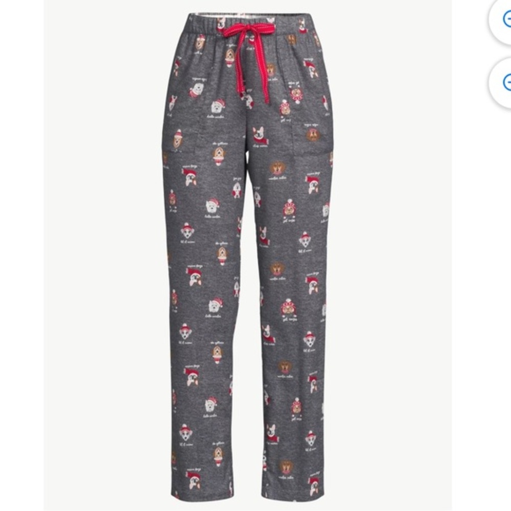 Joyspun Girl’s sz L grey dog print lightweight flannel straight leg pajama pants